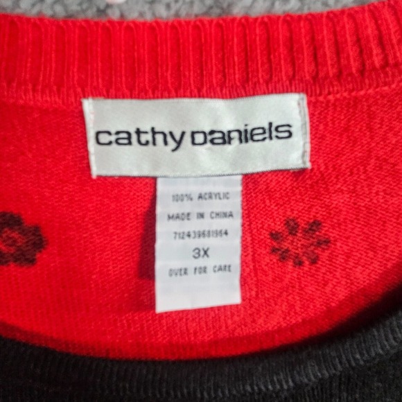Cathy Daniels Sweater Cardigan Womens 3X Attached Top Pullover Floral Red Black - Picture 2 of 13